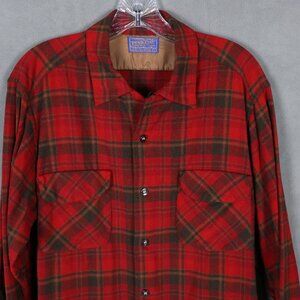 Vintage Pendleton Board Shirt Mens Large Red Wool Loop Collar Plaid 60s Shacket